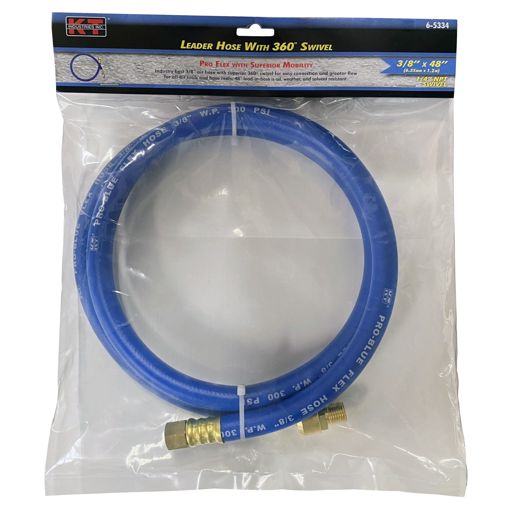 K-T Industries Leader Air Hose — 3/8in. x 48in., 360 Degree Swivel, 300 PSI, Model# 6-5334
